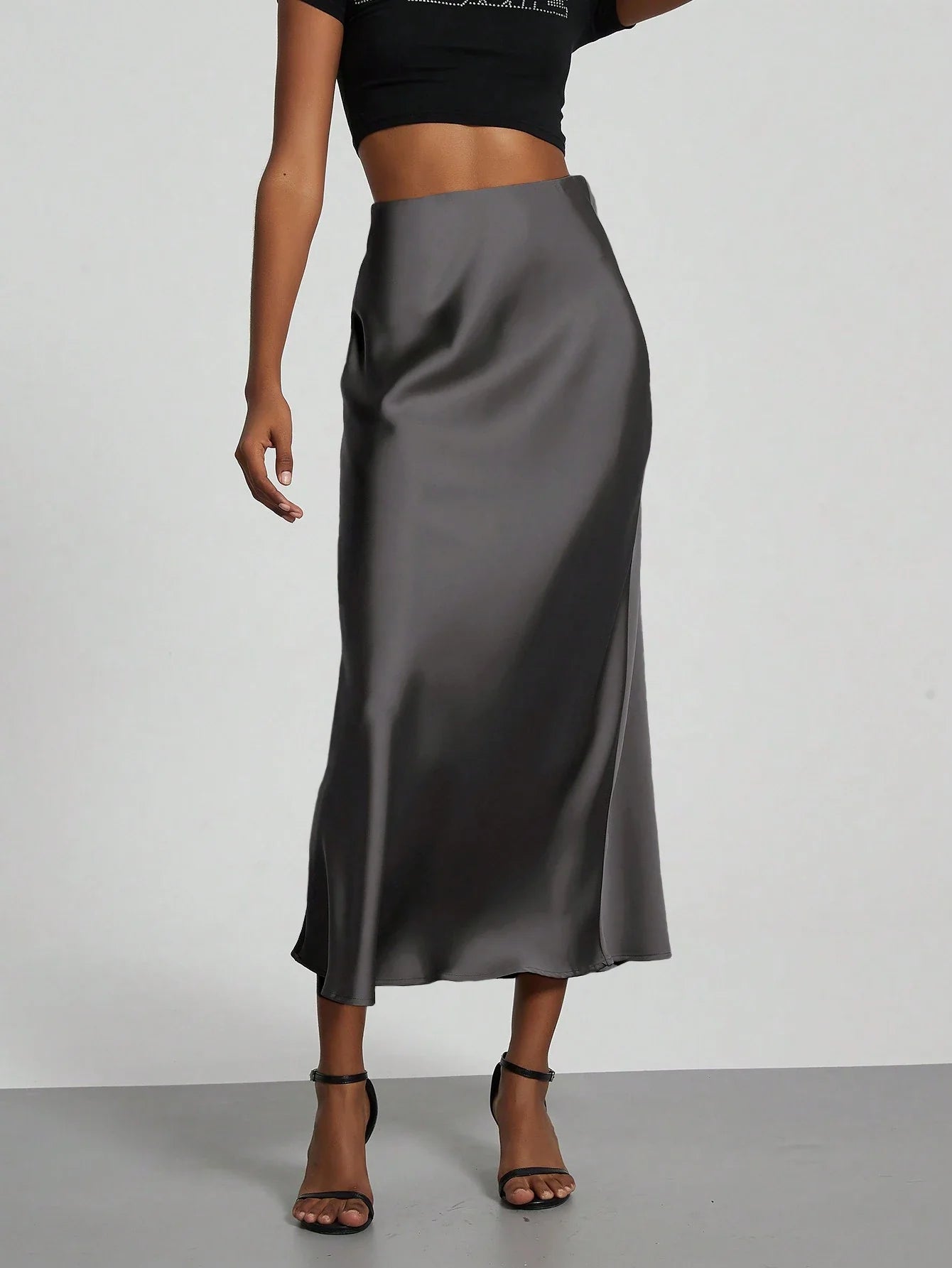 Women's Elastic Satin Finish Maxi Skirt shein