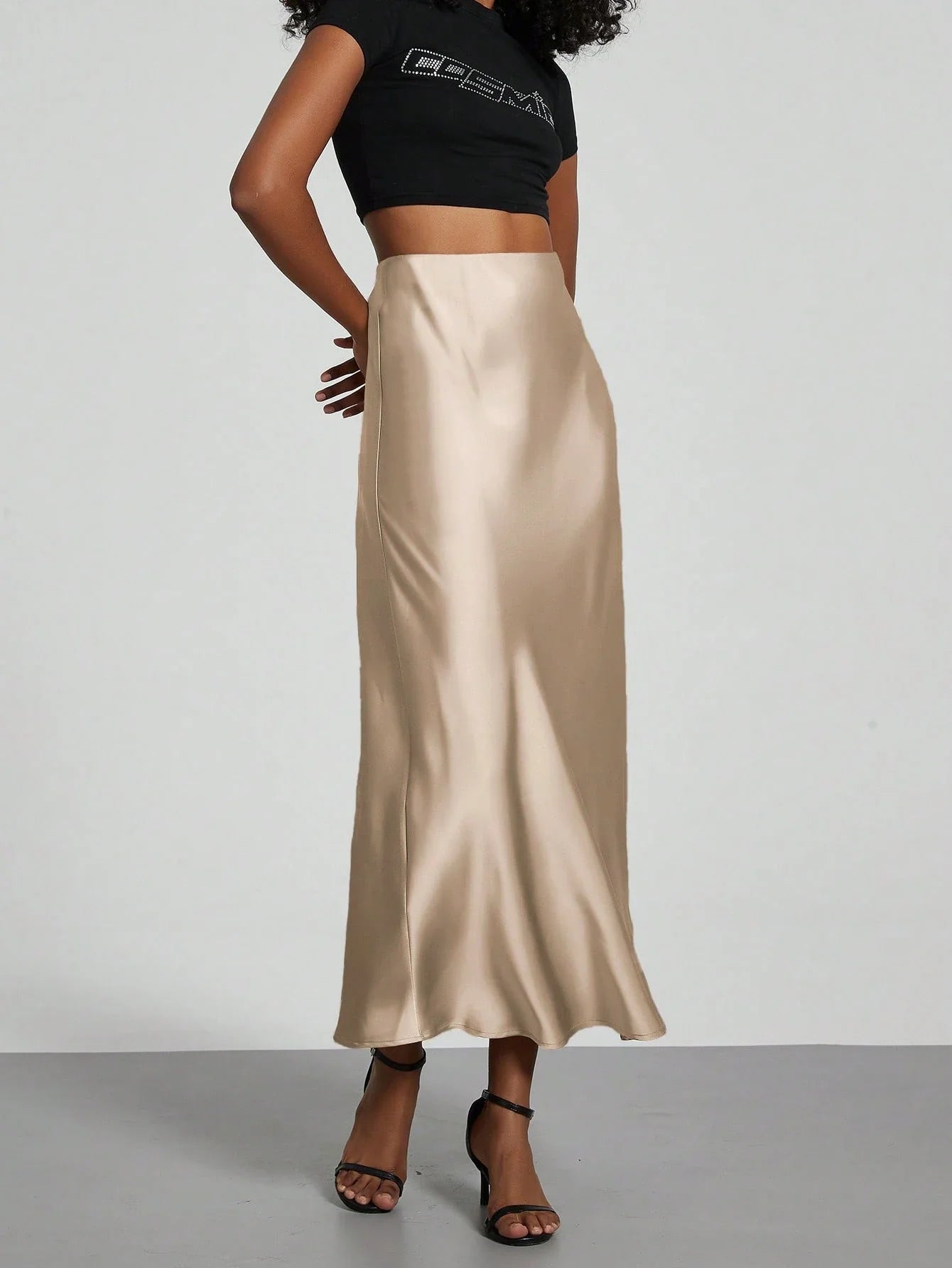 Women's Elastic Satin Finish Maxi Skirt shein
