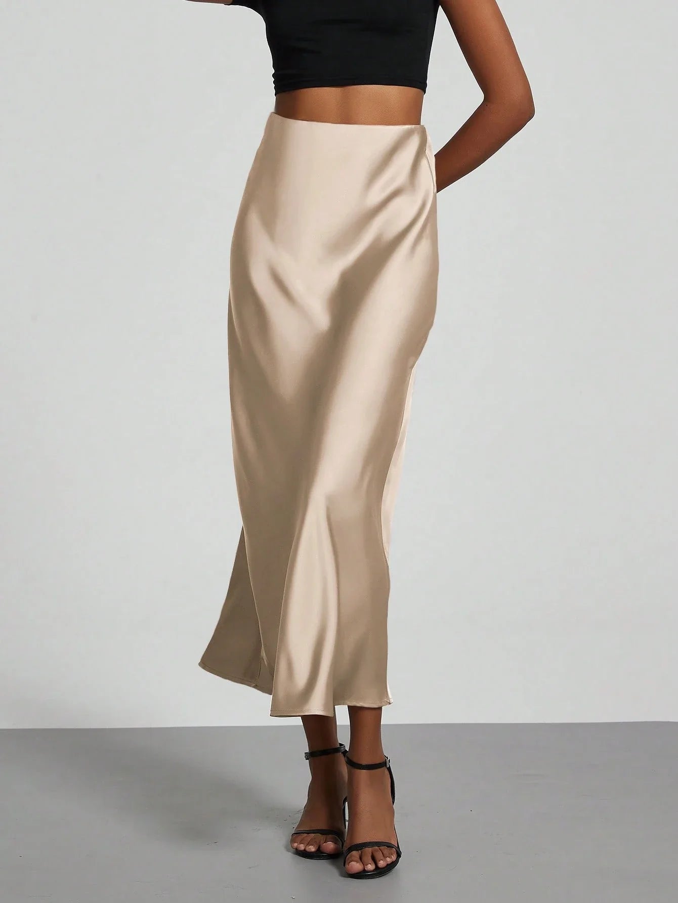 Women's Elastic Satin Finish Maxi Skirt shein