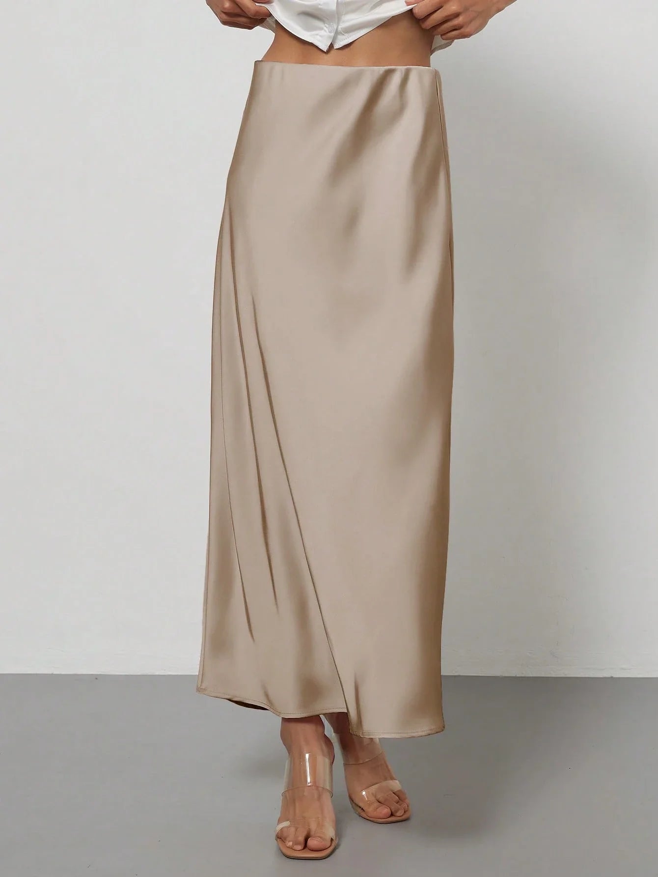 Women's Elastic Satin Finish Maxi Skirt shein