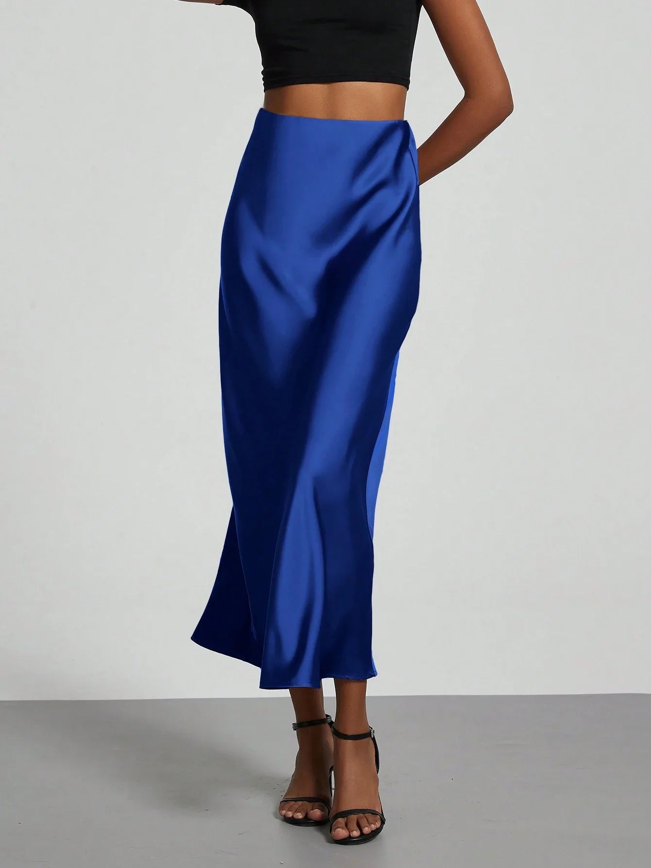 Women's Elastic Satin Finish Maxi Skirt shein