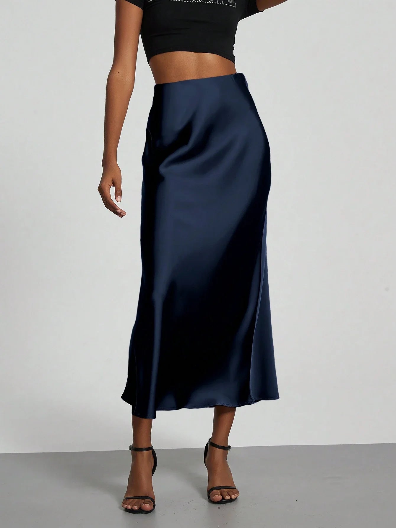 Women's Elastic Satin Finish Maxi Skirt shein