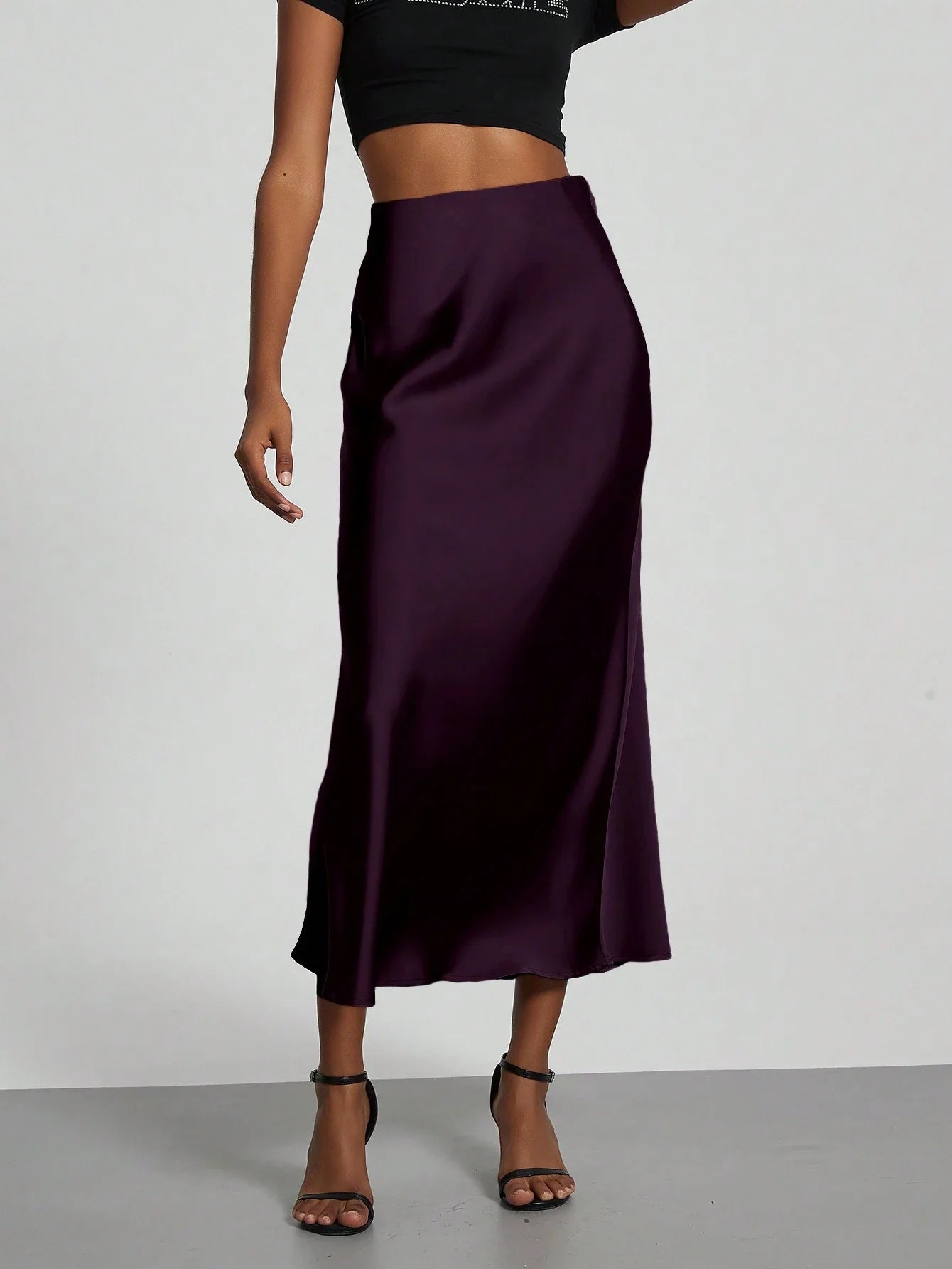 Women's Elastic Satin Finish Maxi Skirt shein