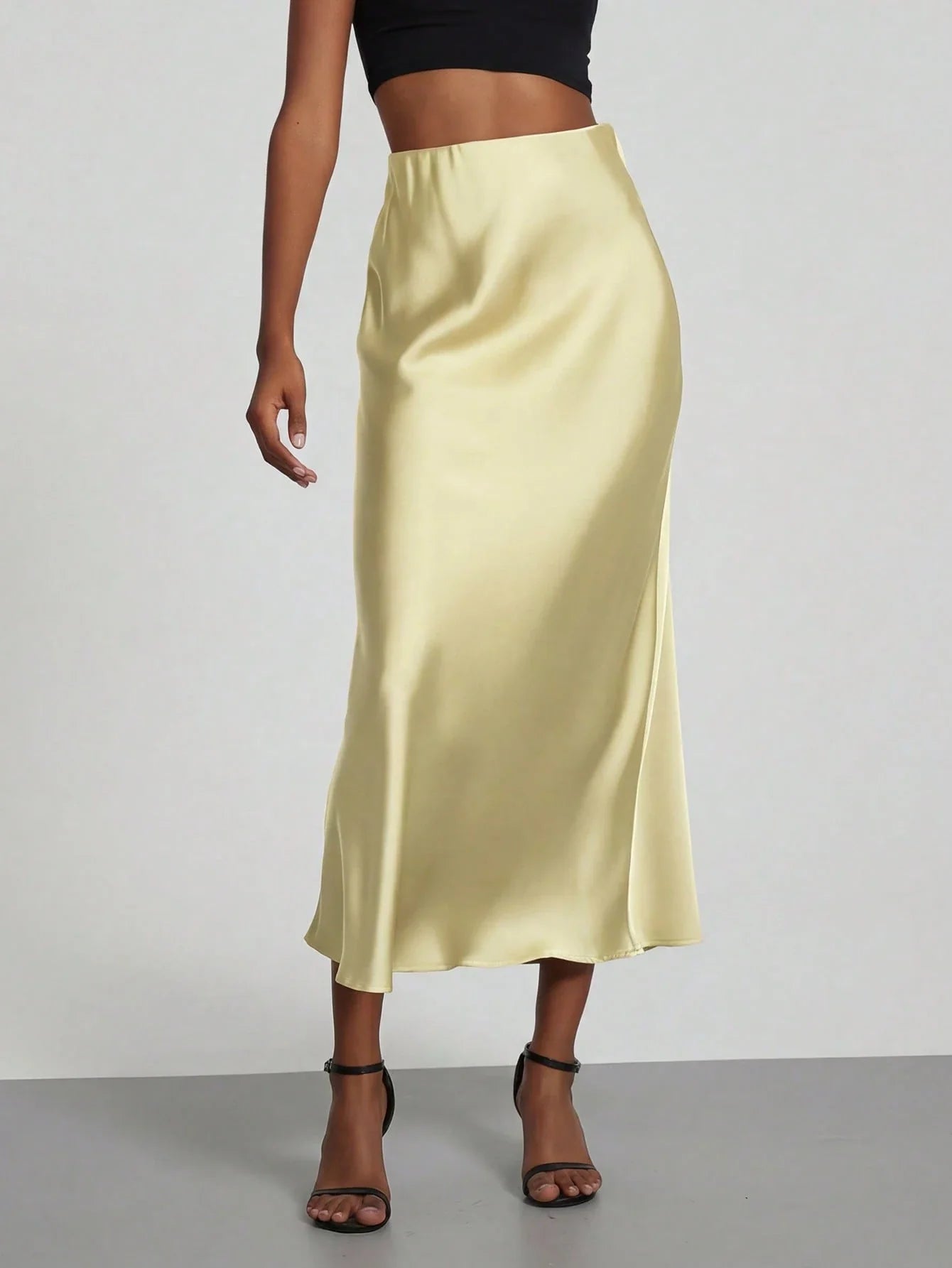 Women's Elastic Satin Finish Maxi Skirt shein