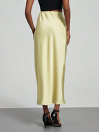 Women's Elastic Satin Finish Maxi Skirt shein