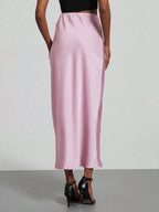 Women's Elastic Satin Finish Maxi Skirt shein