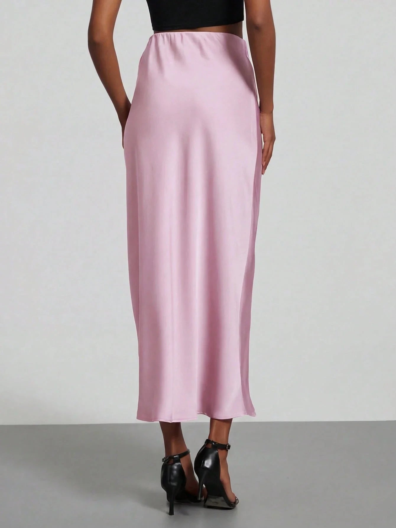 Women's Elastic Satin Finish Maxi Skirt shein