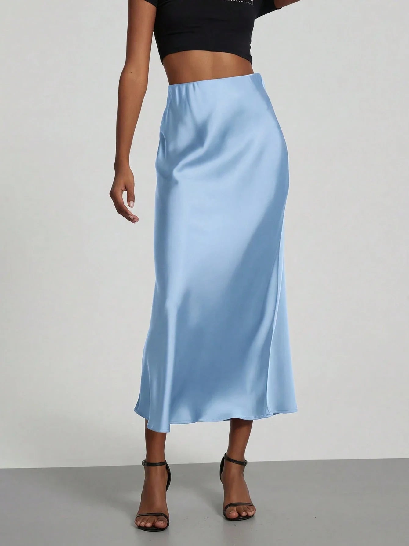 Women's Elastic Satin Finish Maxi Skirt shein