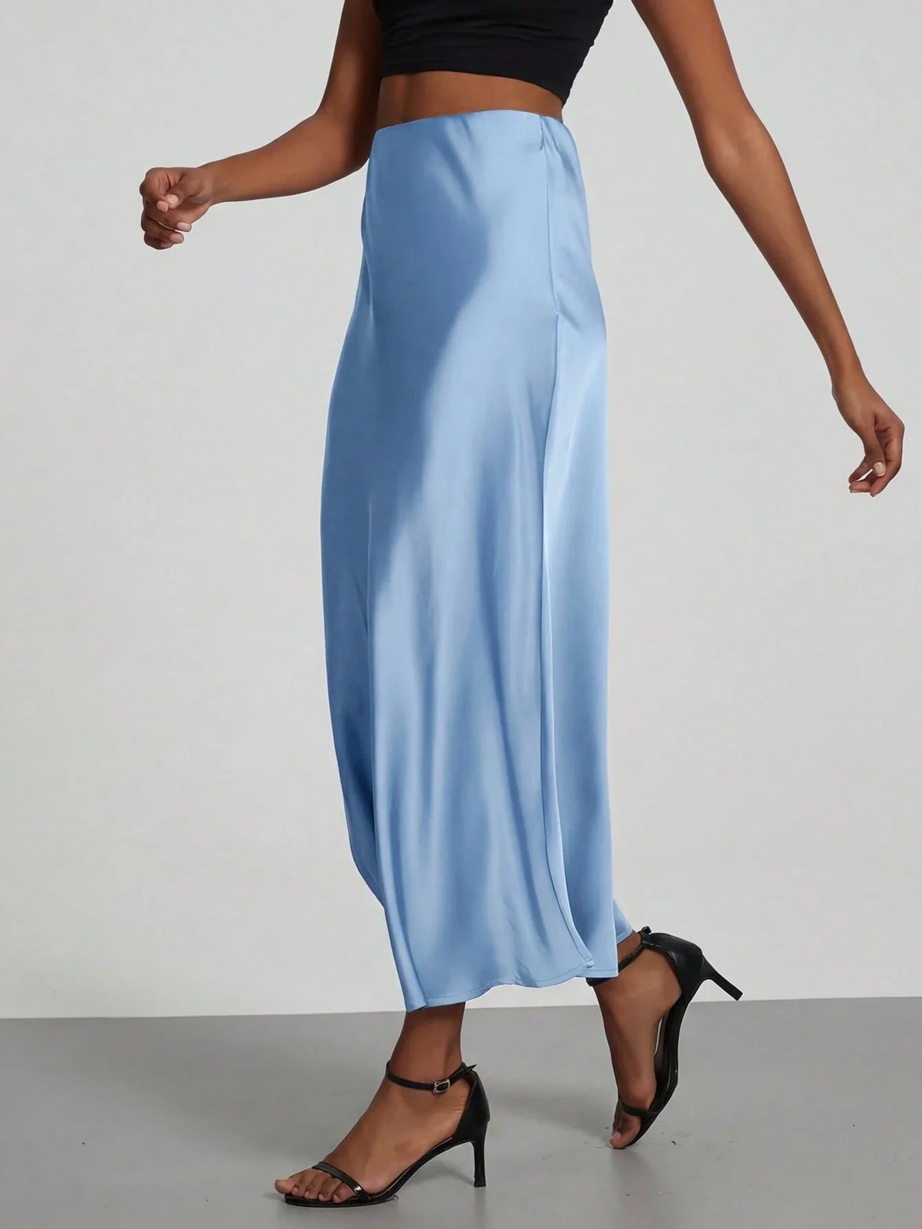 Women's Elastic Satin Finish Maxi Skirt shein