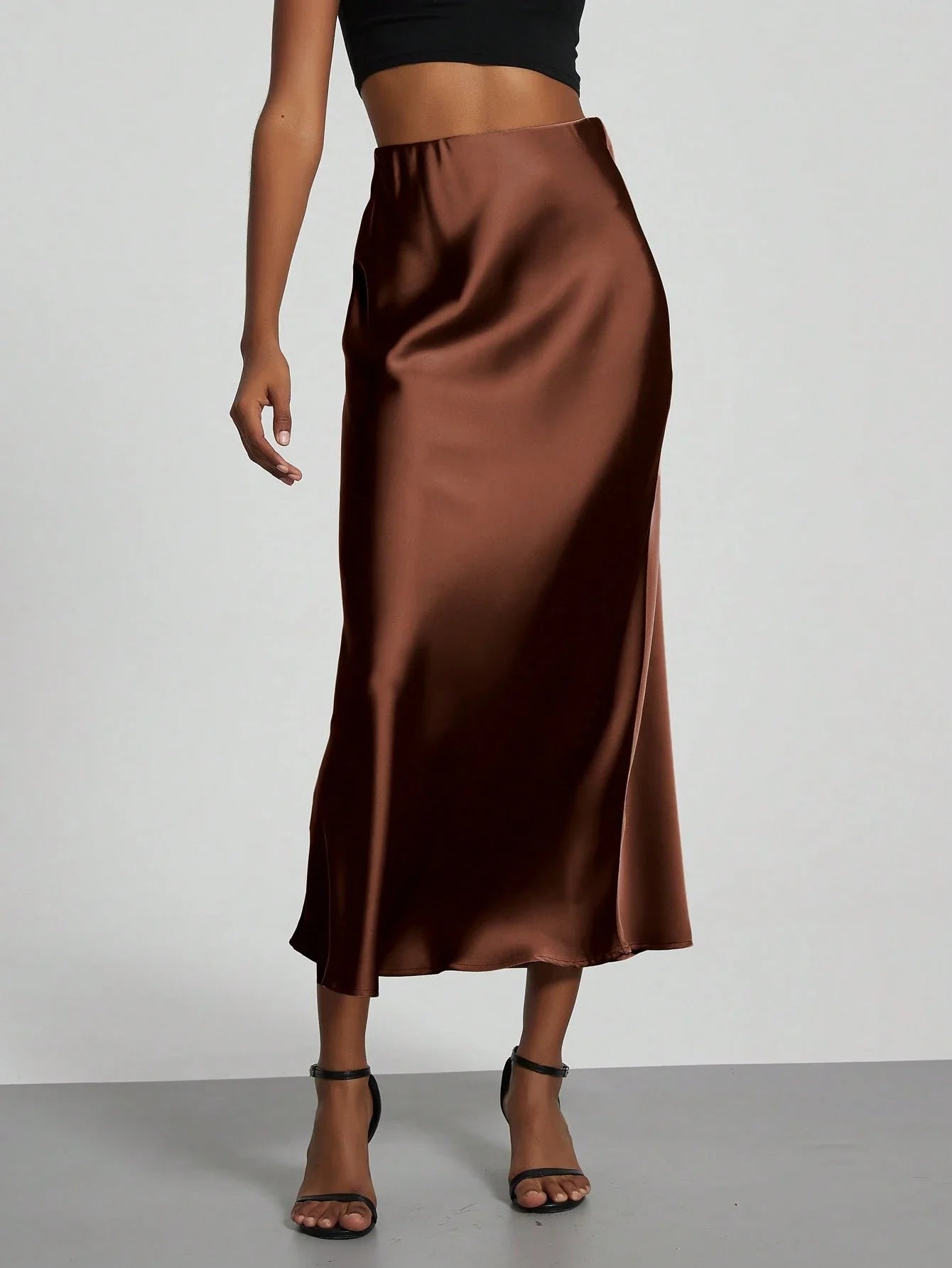 Women's Elastic Satin Finish Maxi Skirt shein