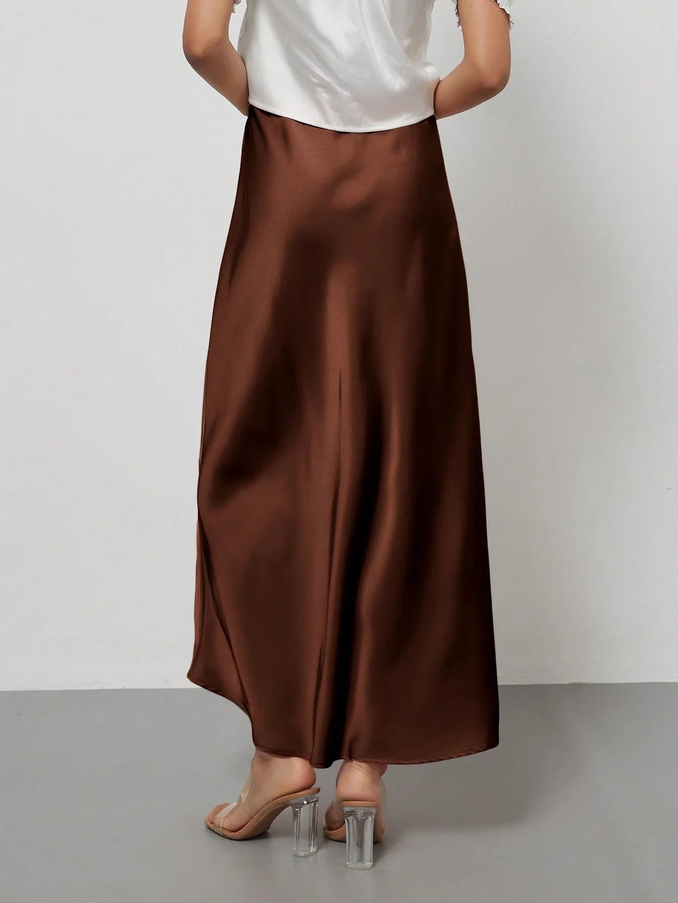 Women's Elastic Satin Finish Maxi Skirt shein