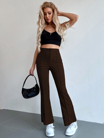 Seam Front High Waist Flare Leg Pants shein