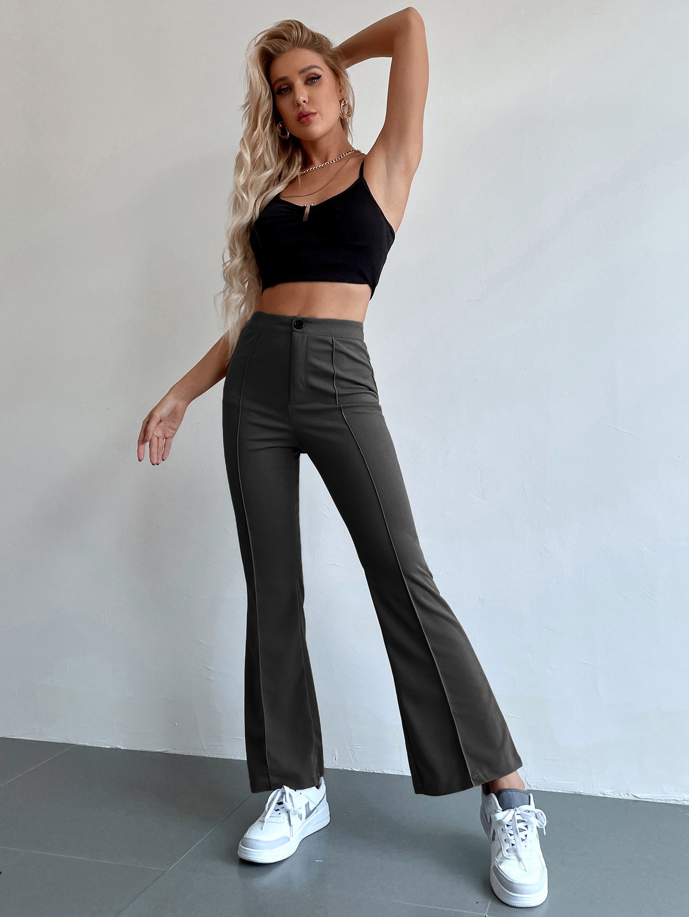 Seam Front High Waist Flare Leg Pants shein