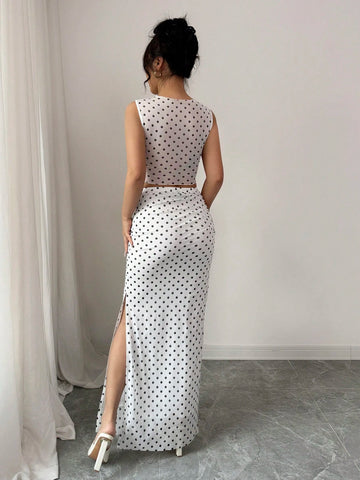 Women Elegant Leopard Print Sleeveless Tank And Mini Skirt