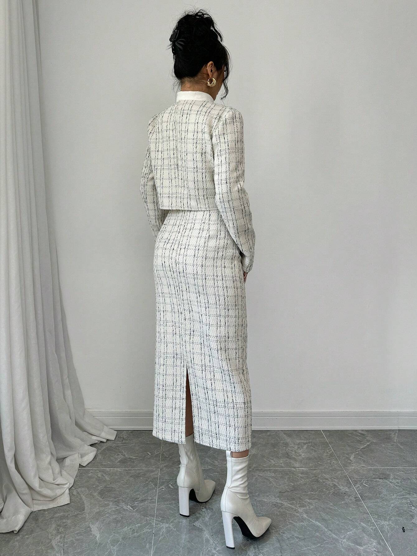 Selianne Elegant Plaid Short Jacket And Mini Skirt