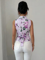 Women's Sleeveless V-Neck Tie Waist Bow Elegant Blouse shein