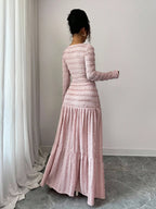 Vacation Style Long Sleeve Square Neck Button-Up Top With Paneled Design And Flared Skirt shein