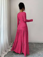 Vacation Style Long Sleeve Square Neck Button-Up Top With Paneled Design And Flared Skirt shein