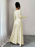 Vacation Style Long Sleeve Square Neck Button-Up Top With Paneled Design And Flared Skirt shein