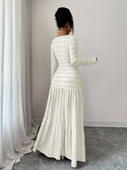 Vacation Style Long Sleeve Square Neck Button-Up Top With Paneled Design And Flared Skirt shein