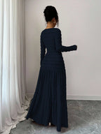 Vacation Style Long Sleeve Square Neck Button-Up Top With Paneled Design And Flared Skirt shein
