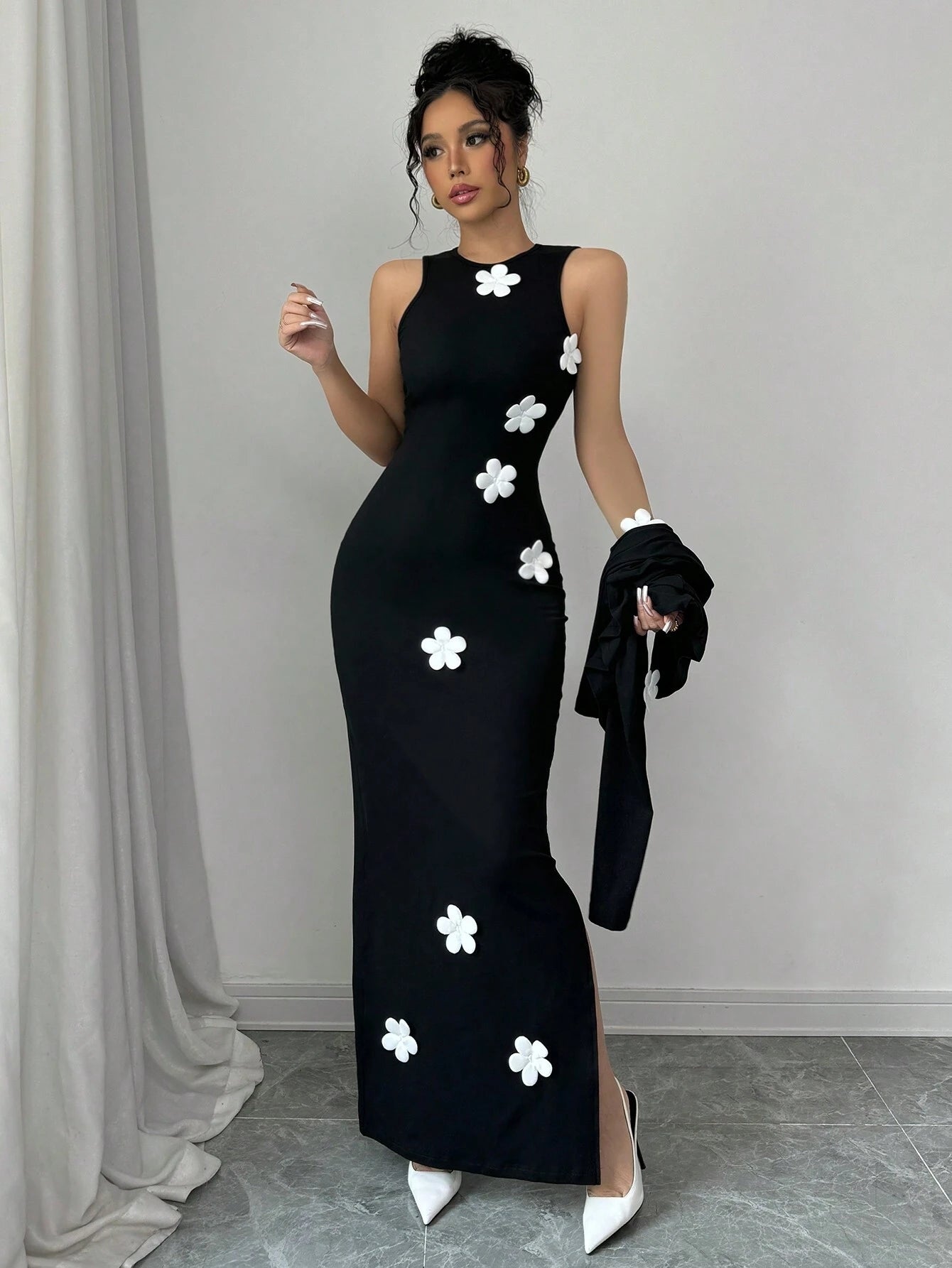 Elenzga Women Elegant Solid Color Jacket & Dress 2 Pieces Set