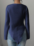 Elegant Ribbed Solid Color Asymmetric Hem Flare Sleeve T-Shirt shein