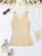 Sequin V-Neck Sleeveless Top shein