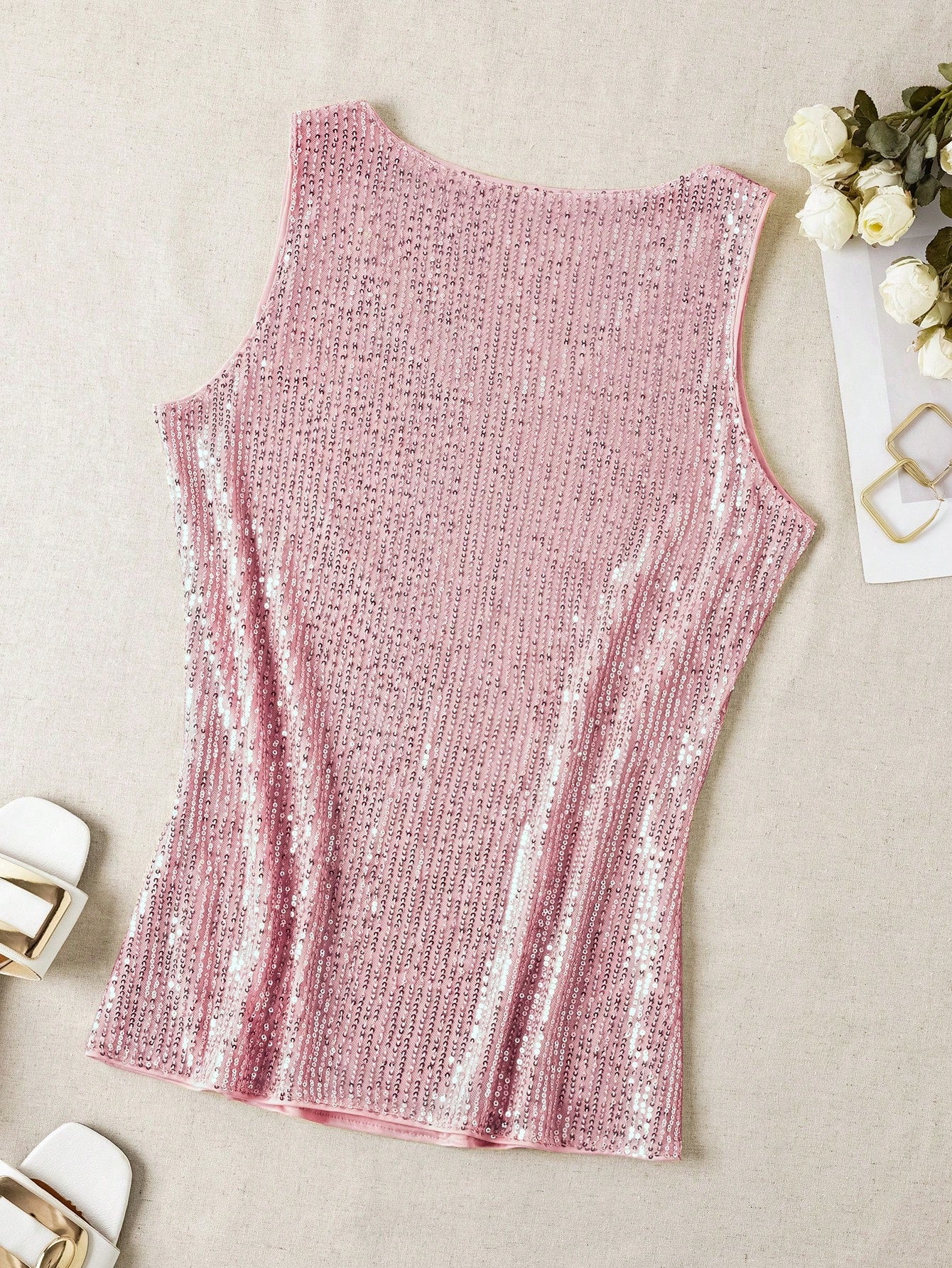 Sequin V-Neck Sleeveless Top shein