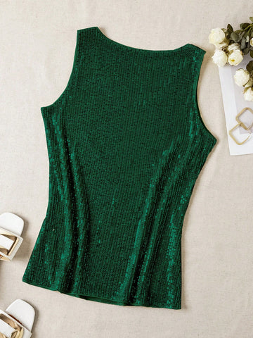 Sequin V-Neck Sleeveless Top