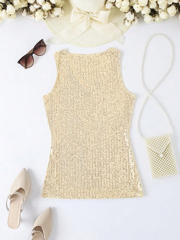 Sequin V-Neck Sleeveless Top