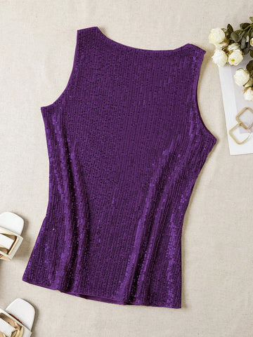 Sequin V-Neck Sleeveless Top