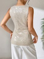 Sequin V-Neck Sleeveless Top shein