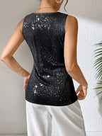 Sequin V-Neck Sleeveless Top shein