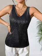 Sequin V-Neck Sleeveless Top shein