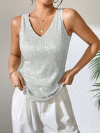Sequin V-Neck Sleeveless Top shein