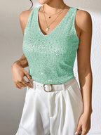 Sequin V-Neck Sleeveless Top shein