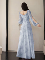 Women's Chiffon Ditsy Floral Draped Neck Waisted Flared Hem Elegant Resort Dress shein