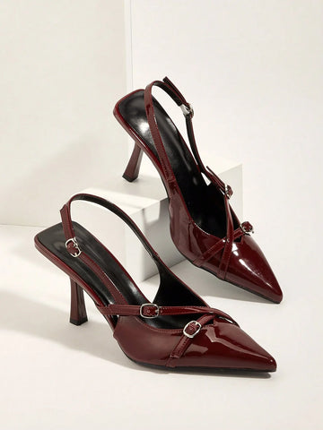 Cross Strap Buckle Stiletto High Heel Sandals With Pointed Toe