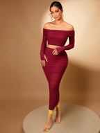 Silquee Off Shoulder Crop Tee & Pencil Skirt shein