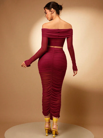 Silquee Off Shoulder Crop Tee & Pencil Skirt