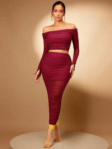 Silquee Off Shoulder Crop Tee & Pencil Skirt