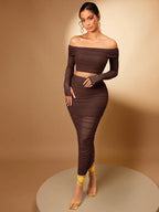 Silquee Off Shoulder Crop Tee & Pencil Skirt shein