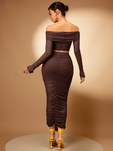 Silquee Off Shoulder Crop Tee & Pencil Skirt