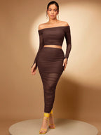 Silquee Off Shoulder Crop Tee & Pencil Skirt shein