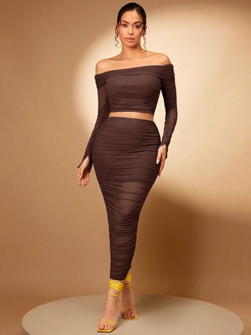 Silquee Off Shoulder Crop Tee & Pencil Skirt