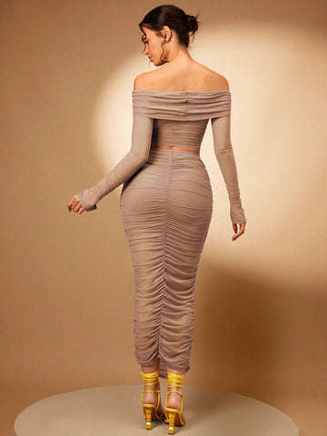 Silquee Off Shoulder Crop Tee & Pencil Skirt