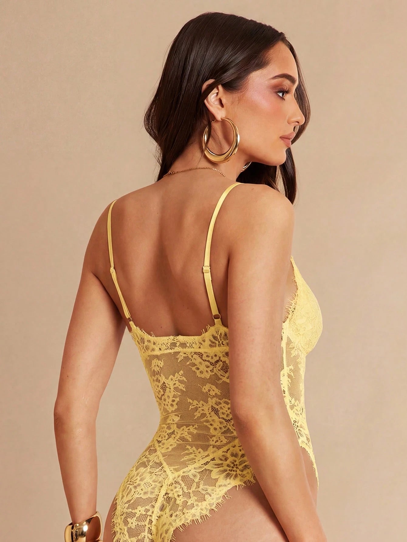 Lace-Trimmed Sexy And Versatile See-Through Bodysuit shein