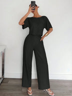 2pcs Women Solid Color Pleated Shirt And Pants shein