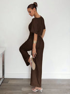 2pcs Women Solid Color Pleated Shirt And Pants shein